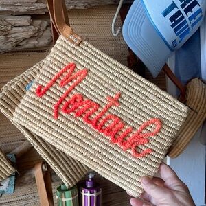 Montauk Tan and Pink Woven Clutch